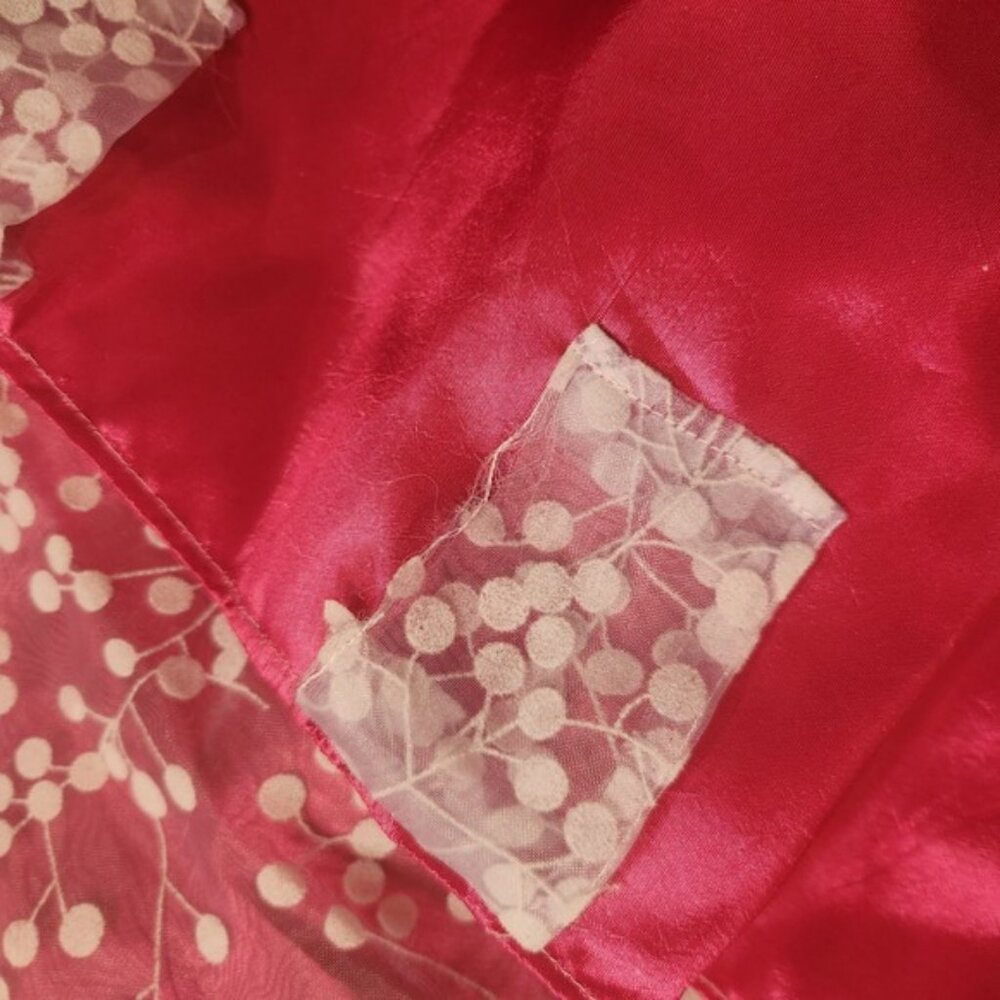 Handmade fuschia Organza Botanical Print curtains Satin Lined 40x40 x2 - Picture 3 of 7